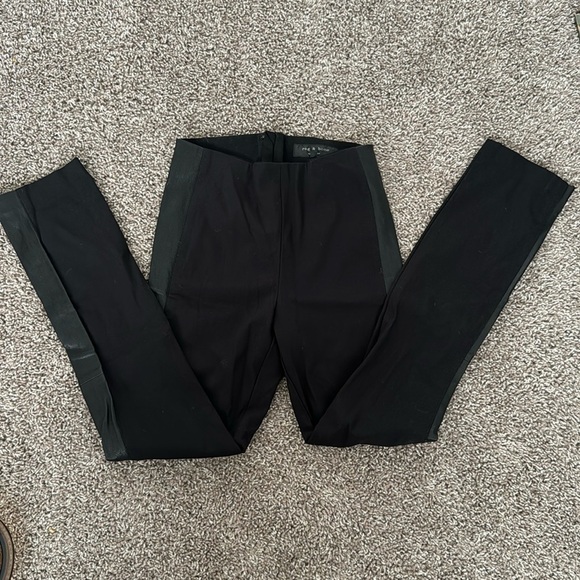 Rag & Bone Dani Pants Lamb Leather Side Stripe Black Stretch Hi-Rise  Sz 0 - Picture 2 of 5